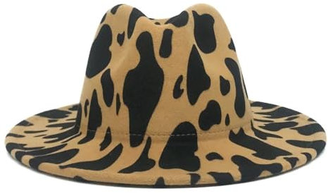 WOYUANSHA Cowboyhüte Filzhut Für Herren Und Damen Modische Hüte Mit Kuh-Print Fedora-Hut Kamel