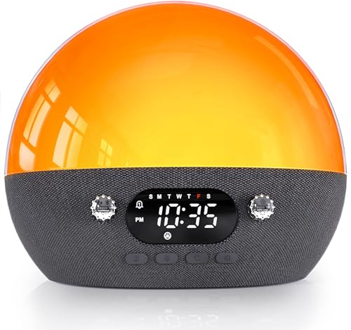 MOMILLA Sunrise Alarm Clock with Bluetooth Speaker, White Noise Sound Machine for Sleep, Clocks for Heavy Sleepers Bedrooms for Kids Adults, Wake up Light Night Lights Sunset Lamp