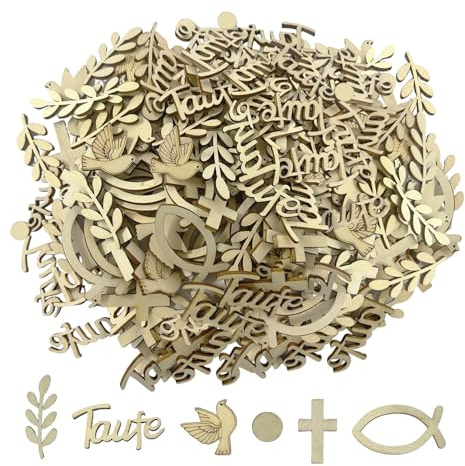 DHSBGWSX Lot de 100 décorations de fête prénatale, baptême, accessoires bois naturel, religieux, garçon/fille