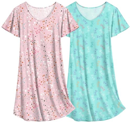 Ekouaer Camicia da Notte Donna Floreale in Due Pezzi Indumenti da Notte Farfalla Blu + Rosa S