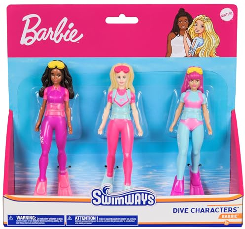 SwimWays Barbie Dive Characters 3-Pack, Swimming Pool Accessories & Kids Pool Toys, Pool Party Supplies & Water Toys for Kids Aged 5 & Up