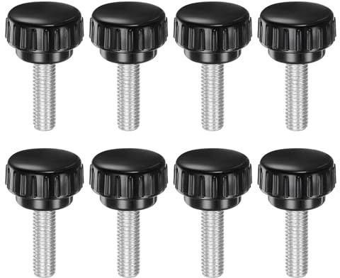 sourcing map Lot de 8 boutons de serrage moletés M8 x 25 mm métriques en acier au carbone plaqué zinc filetage mâle à vis moletée de type 25 mm à tête ronde filetée à la main Noir