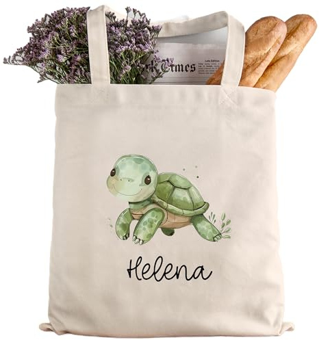 kleinebuchstaben Personalisierte Baumwolltasche Stofftasche mit Wunschname - Kinder Beutel Jutetasche Kindertasche & Wunschname - Wechselwäsche - Tragetasche Jutebeutel (Schildkröte)
