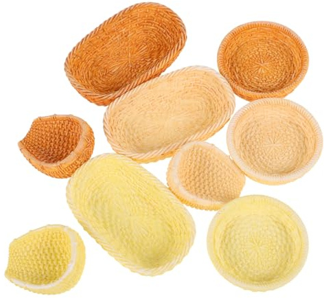 UPKOCH 1/12 Scale Mini Wicker Baskets 9 piece Rattan Basket Decorations for Dollhouse Miniature Kitchen Mini Picnic Basket Shopping Model Props Diorama Display
