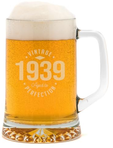 Dust and Things Vintage Aged to Perfection Engraved Beer Tankard | Milestone Birthday Gifts for Dad Grandpa Brother | Beer Drinking Gifts for Men Him | Keepsake Beer Glass for Friends (1939)