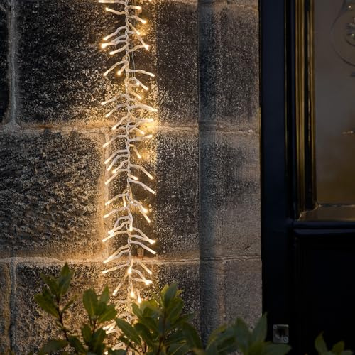 Lights4fun 5m LED Cluster Lichterkette mit Fernbedienung Weihnachtsbeleuchtung Außen Weihnachten Deko Warmweiße Cluster Weihnachtsbaumlichterkette mit Stecker