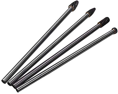 Hztuang 4 Pièces Longue Portée Fraise Rotative Double Coupe en Tungstène Peu de Carbure Tige de 1/4 Pouce de 6 Pouces