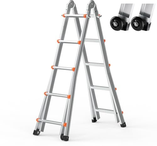 VEVOR Scala Telescopica A Frame, Scala Estensibile Compatta in Alluminio 5120 mm, Scala Pieghevole Portatile, Scala Telescopica per Camper, Compiti a Casa, Tetto Interno ed Esterno, Carico 149,7 kg