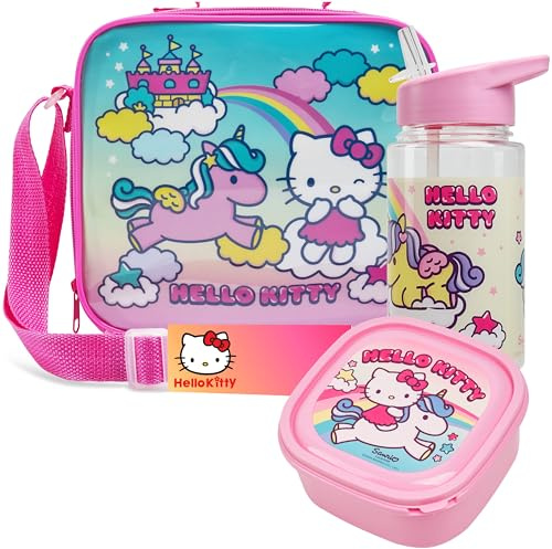 Get Trend Hello Kitty Kids Lunch Bag Set 3 Pc with Leak Proof Water Bottle and Small Lunch Box Insulated for School Daycare or Travel (Hello Kitty)