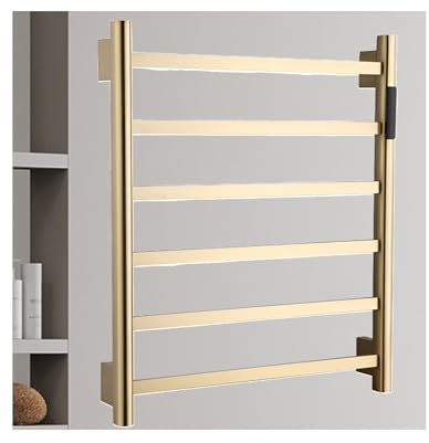 WRJAHCG Acciaio Inossidabile Termoarredo Asciugamani da Bagno,Basso Consumo Scaldasalviette Elettrico,Portasciugamani Radiatore A Parete,A Brushed Gold,Hard Wired