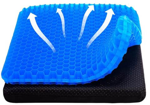 Braozaiw Morbido cuscino per seduta, a nido d'ape, doppio spessore, in gel, con fodera antiscivolo, cuscino rinfrescante per sedia, per casa, ufficio, auto, sedia a rotelle (42 x 36 cm)