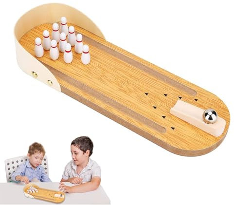 Tischkegelspiel, Holz Mini Bowling Spielzeug, Kegelspiel für Kinder, Set mit 10 Pins, Geschicklichkeitsspiel Erwachsene, für Erwachsene & Kinder ab 3 J
