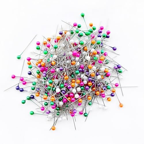 Stecknadeln mit Kopf 350 Stück, 38 mm, Bunte Glaskopfnadeln, Stecknadeln mit Kopf,Glaskopfnadeln,Edelstahl Stecknadeln Mehrfarbig Glaskopfstecknadeln für Basteln Nähen Säumen Craft