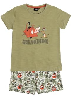 Disney Pijama Niño Verano 100% Algodón - Pijama Manga Corta Timon & Pumbaa para Niño – Pantalón Corto con Cinturilla Elástica Estampado – Tejido Suave al Tacto, Caqui - Talla 12 Años