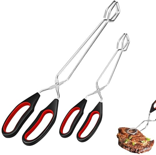 2 pinzas para barbacoa de acero inoxidable, pinzas pequeñas, con mango antideslizante, resistente al calor, se pueden utilizar en la cocina para girar y sujetar alimentos o carbón vegetal (2 tamaños)