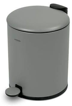 Addis Poubelle de salle de bain de 5 l – Poubelle à pédale à fermeture douce, élégante et compacte pour salle de bain et cuisine, durable et hygiénique avec seau intérieur amovible, gris