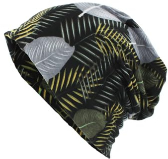 Kemo huvudbonader för kvinnor mössa halsduk mjuk turban keps blommig huvudsjal mjukt tyg alopeci bandana, Svart grått blad, one size