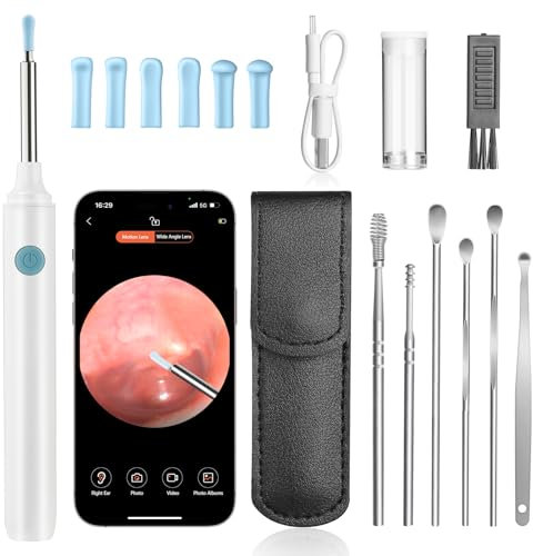 AiQInu Otoscopio 1080P HD Camara Limpiador de Oidos con WiFi,Endoscopio para Oidos con 6 luces LED Impermeable Kit Endoscopio de Oído para iPhone, iPad y Android