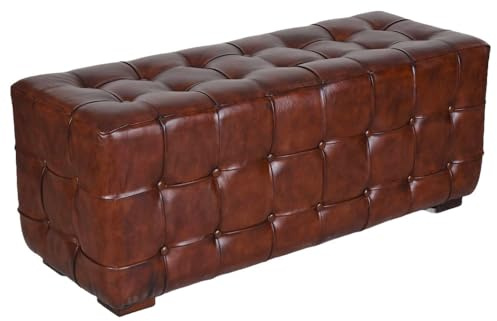 PALAZZO INT Chesterfield Lederbank „Sherlock Holmes“ – Vintage Sitzbank im britischen Stil mit Knopfheftung, Echtleder-Bezug, 120×44×48 cm, handgearbeitetet für Flur, Schlafzimmer & Wohnzimmer