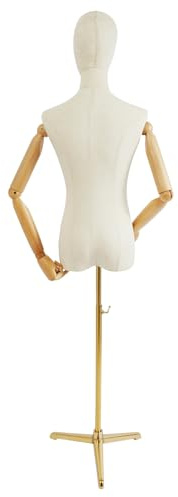 Weibliche Schaufensterpuppen,Drehbare Und Bewegliche Mannequin,SchneiderbüSte Mit Verstellbarer HöHe,Kleiderpuppe BüSte Torso Mit Kopf,FüR Boutiquen,BekleidungsgeschäFte,Schaufenster (Gold, L)