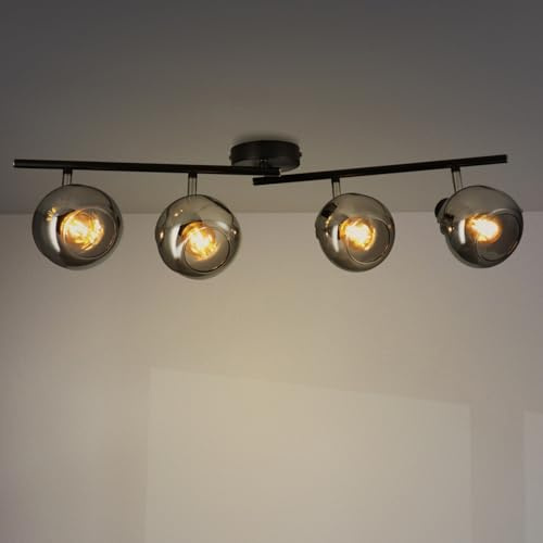 M Ledme - Lámpara de Techo Serie Glass 4 Focos, 4 Focos Led Interior de Techo Base E14, Focos LED Interior Acabado Negro (No incluye bombilla)