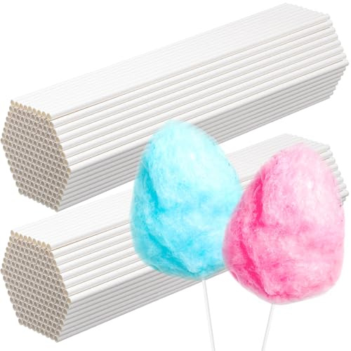 Honeydak 100 Pcs Cotton Candy Cones 13.8 Inch White Cotton Candy Sticks for Sugar Making Supplies White Holder Sticks for Birthday Parties Festivals