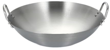 perfk Wok de Acero Inoxidable, Utensilios de Cocina, Accesorios Plateados, sartén para saltear, Fondo Plano para freír, cocinar al, Cocina de, Diámetro 24cm
