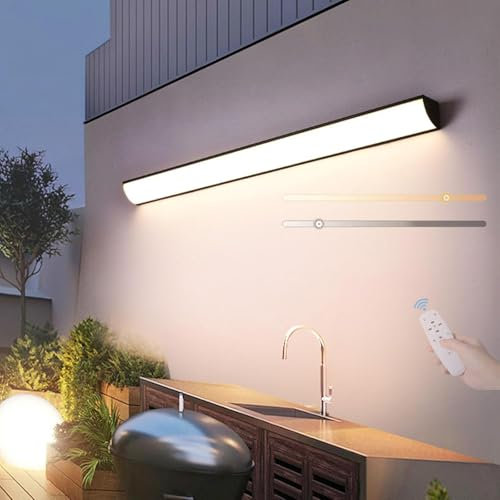 GZZBMY Modern Outdoor Dimmable Wall Lights LED Outside Wall Lamp with Remote Control Garden 3000K-6500K IP65 Waterproof Wall Lighting Indoor Acrylic Long Strip Terrace Fence (Black,90cm)