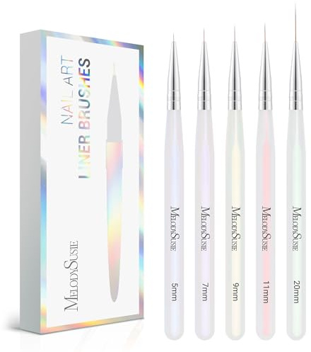 MelodySusie 5 Pièces Pinceaux Nail Art Liner Size 5/7/9/11/20mm