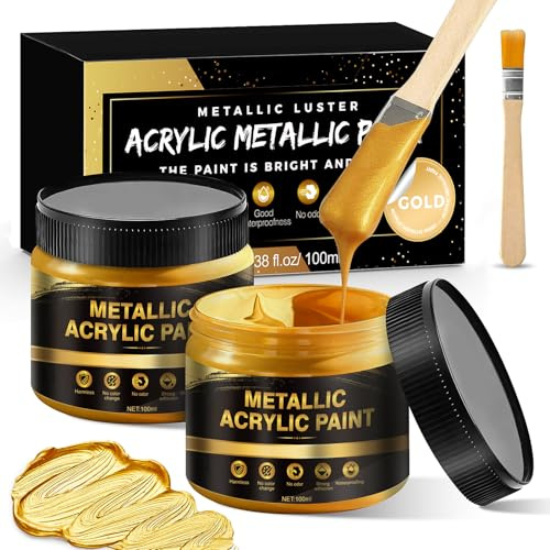 Akrylfärg, guldfärg, träfärg, guldfärg för metall, keramikfärg utan bakning för nybörjare, papper, duk, trä, keramik 100 ml x 2