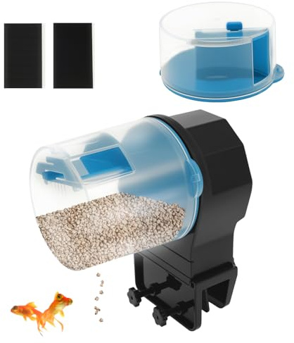 Futterautomat Aquarium 12/24H Automatischer Fischfutterautomat mit 2 Futterboxen 100/210ML Futtermenge Anpassen Automatischer Fischfutterspender EIN-klick-Einrichtung für Aquarien