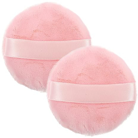 DECORNIJIA Esponjas de Maquillaje para Base 2 Unidades Diámetro 75 Mm Algodón para Polvos Faciales Mujeres Uso Diario y Viaje Rosa