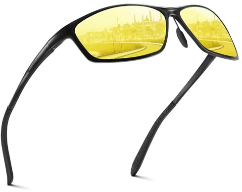Nachtfahrbrille-Nachtsichtbrille zum Autofahren Polarisierte für Herren-Damen-Unisex,Al-Mg Metall-Rahme-Ultraleicht-UV400-Sportbrille,Reduziert effektiv Blendung von entgegenkommenden Scheinwerfern