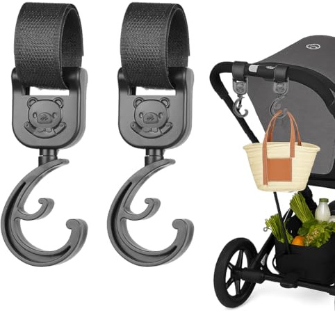 JUGUTA 2 Unids Gancho Silla Paseo, Gancho Multifuncional Para Silla De Paseo, Gancho Carrito Bebé, Duradero Y Resistente, Para Bolsas De La Compra, Accesorios De Cochecito Infantil, Rotación 360°, Aju