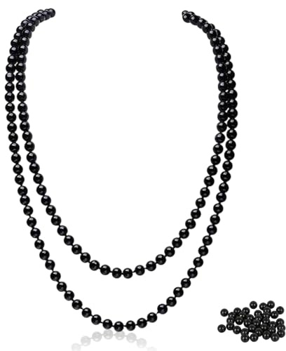 ZHUDAZHAO imitation perlen kette,perlen flapper halskette,1920s gatsby kostüm accessoires,perlenkette für damen (Schwarz)