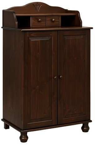 clever-moebel Computerschrank Sekretär Massivholz Kiefer, Dunkelbraun | PC-Schrank im Landhausstil, Mit Aufsatz, Ausziehbare Tastaturablage, Stauraum für Tower & Monitor