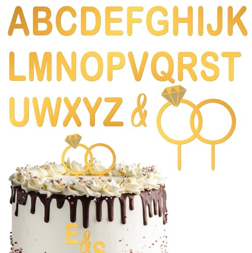 Adorno para tarta de boda con letras acrílicas, diseño de anillo de diamante, incluye 26 letras decorativas y accesorios para personalizar tu tarta