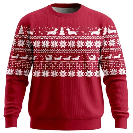 Generisch Jersey de Navidad para hombre con diseño de perro salchicha en estilo noruego - Jersey de punto festivo para el Adviento | Divertido suéter navideño para hombres