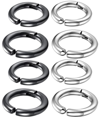 SAFIGLE 8pezzi Orecchini Cerchio senza Piercing in Acciaio Inossidabile Orecchini Clip Non Forati Pendenti Circolari Set per Uomo e Donna