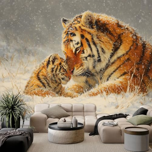 Papel Pintado Panorámico animal tigre 250x175 cm Fotomurales No Tejido, Murales Decoración Póster Pared Personalizado 3D Para Salón Dormitorio