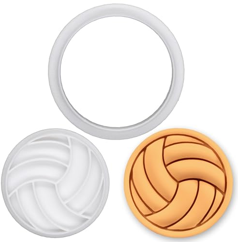 BAKERLOGY Volleyball Mini Cookie Cutter and Stamp Set – Sports Ball Biscuit Cutter Fondant Embosser for Volleyball Team Party Baking, Tournament Cupcake Decoration