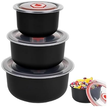 3pcs geschirr mit Deckel-Mikrowellenschüssel Kunststoff 300/500/900ML | Lebensmittelechte,Spülmaschinenfest & Temperaturbeständig, Vorratsbehälter für Küche, Büro & Unterwegs (Schwarz)