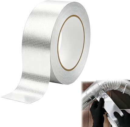 Aluminiumfolie Hitzeschild Band, 10m x 5cm Hitzeschutz Aluminium Klebeband | Glasfaser Hitzeschild Folienband, Auspuff Dichtband Selbstklebend, Hitzeschutzband Auspuff, für Auto & Motorrad Auspuff