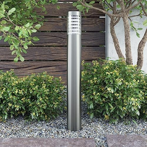 Edelstahl-Mastleuchte wasserdicht für Außen, Gartensäule aus Edelstahl und PC, korrosionsbeständig, geeignet für Portale, Terrassen und Gärten, max. 60 W, einfache Wandmontage