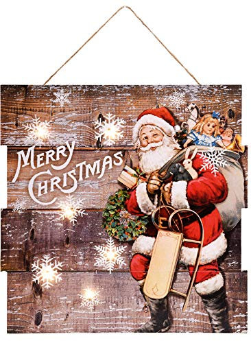 Weihnachtliches Wandbild mit 6 LED - Dekobild Weihnachtsdeko 35x35cm Weihnachtsmann