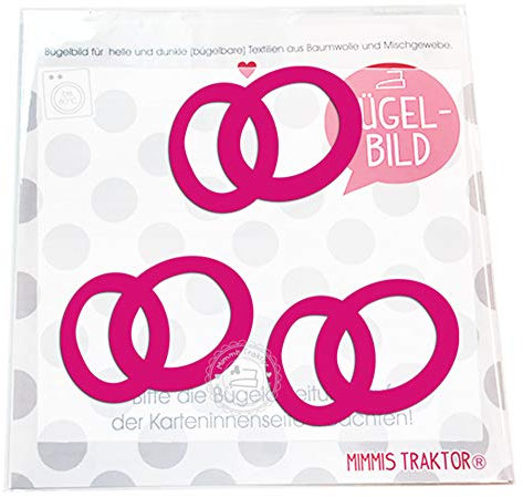Bügelbild 3 Eheringe 6 cm Flockfolie Aufbügler Applikationen Bügelsticker für Stoffe Textilien Kinder zum Aufbügeln Flicken, Farbe:pink