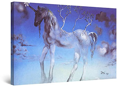 Startonight Bilder Salvador Dali Einhorn, Reproduktion, Leinwandbilder Moderne Kunst, Tiere Wanddeko Kunstdrucke, Wandbilder Schlafzimmer 60 x 90 cm, Tag Nacht Effekt, Elegante Geschenkidee Wand Deko