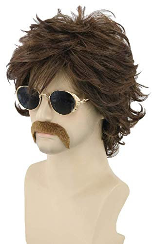 LeMarnia 70s Men's Wig Brown Short Curl Shaggy Halloween Costume Party Cosplay Wig