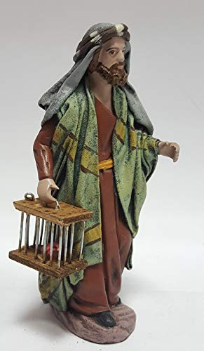 Arte Pesebre Pastor con pájaro enjaulado, para Figuras de 14 cm