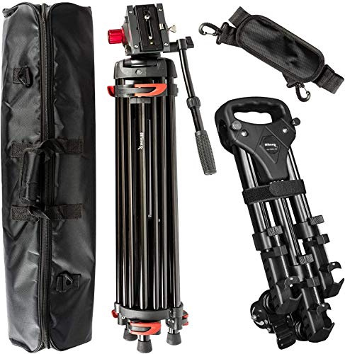 Ultimaxx 72 inch Professional Heavy Duty Aluminum Twin Tube Tripod with Dolly, 360 Degree Fluid Head, Mid-Level Spreader, Max Loading 8KG Compatible with DSLR Cameras Including Nikon, Cannon, And More